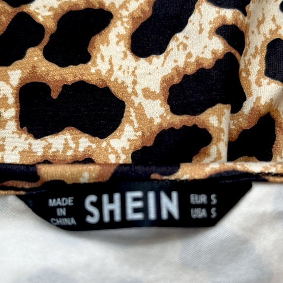SHEIN Leopard Print Long Sleeve Wrap Top Black Brown Cream Size Small - Picture 8 of 8